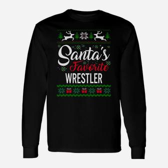 Santas Favorite Wrestler Christmas Ugly Family Sweatshirt Unisex Long Sleeve | Crazezy