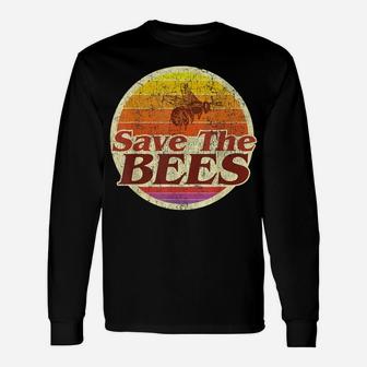 Save The Bees Tshirt Women Men Vintage Retro Distressed Gift Unisex Long Sleeve | Crazezy DE