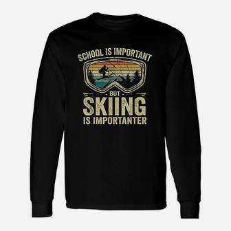 School Is Important But Skiing Is Importanter Vintage Ski Unisex Long Sleeve | Crazezy DE