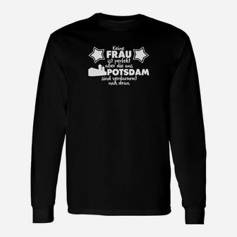 Schwarzes Herren-Langarmshirts Potsdam-Spruch, Fast Perfekte Frauen Design - Seseable