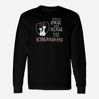 Schwarzes Katzen-Engel Langarmshirts, Spruch über Schnurrhaare - Seseable