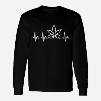 Schwarzes Langarmshirts Cannabis-Blatt Herzfrequenz Design, Unisex Mode - Seseable
