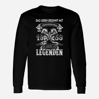 Schwarzes Langarmshirts Leben beginnt 1953, Geburt von Legenden Design - Seseable