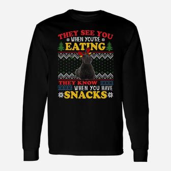 Scottish Terrier Ugly Christmas They See You're Eating Xmas Sweatshirt Unisex Long Sleeve | Crazezy