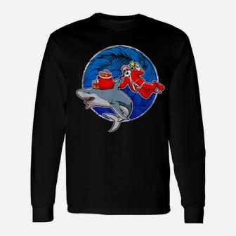 Scuba Diving Santa With Shark Long Sleeve T-Shirt - Monsterry