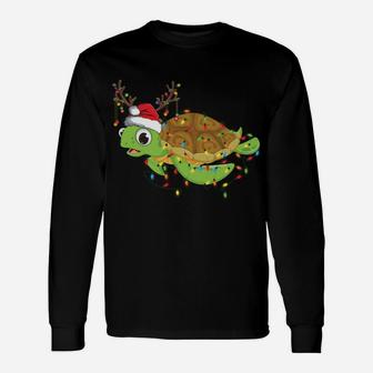 Sea Turtle Christmas Lights Funny Santa Hat Merry Christmas Sweatshirt Unisex Long Sleeve | Crazezy AU