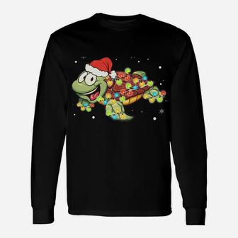 Sea Turtle Christmas Lights Funny Santa Hat Merry Christmas Sweatshirt Unisex Long Sleeve | Crazezy