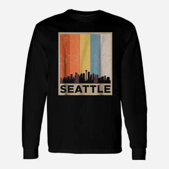 Seattle City Skyline Retro Vintage Unisex Long Sleeve | Crazezy