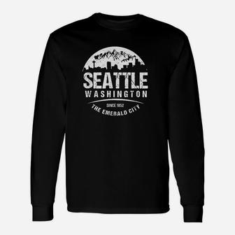 Seattle Washington City Skyline Grunge Art Retro Souvenir Unisex Long Sleeve | Crazezy CA