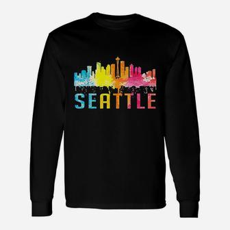 Seattle Washington Retro Watercolor Skyline Souvenir Unisex Long Sleeve | Crazezy