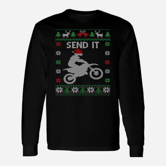 Send It Dirt Bike Riding Santa Motocross Ugly Christmas Sweatshirt Unisex Long Sleeve | Crazezy