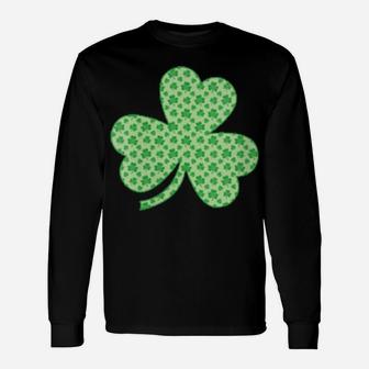 Shamrock Clover Pattern Green Cute Irish St Patrick's Day Long Sleeve T-Shirt - Monsterry