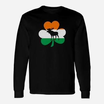 Shamrock Ireland Irish Flag Moose St Patricks Day Long Sleeve T-Shirt - Monsterry