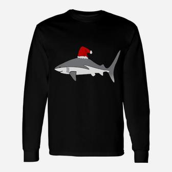Shark Santa Hat Fin Long Sleeve T-Shirt - Monsterry