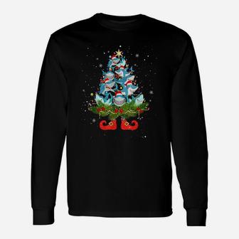 Sharks Christmas Tree Lights Funny Santa Hat Lover Unisex Long Sleeve | Crazezy DE