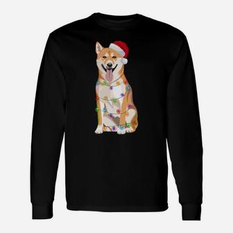 Shiba Inu Christmas Lights Xmas Dog Lover Santa Hat Unisex Long Sleeve | Crazezy