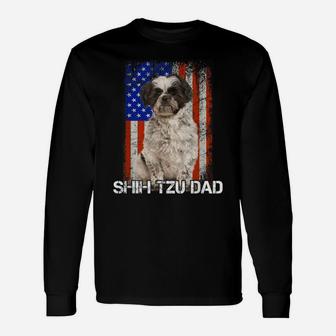 Shih Tzu Dog Dad Father Day American Flag Unisex Long Sleeve | Crazezy
