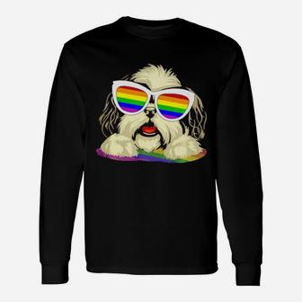 Shih Tzu Dog Gay Pride Flag Sunglasses Lgbt Dog Lovers Long Sleeve T-Shirt - Monsterry DE
