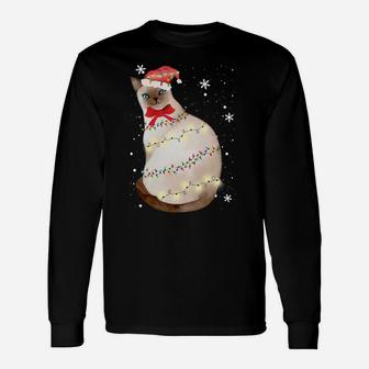 Siamese Cat Christmas Light Xmas Mom Dad Gifts Sweatshirt Unisex Long Sleeve | Crazezy