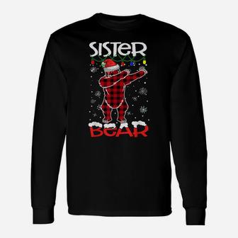Sister Bear Buffalo Plaid Dab Bear Lights Christmas Pajama Unisex Long Sleeve | Crazezy AU