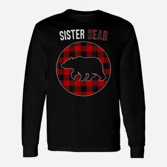 Sister Bear Red Plaid Matching Family Christmas Pajamas Unisex Long Sleeve | Crazezy