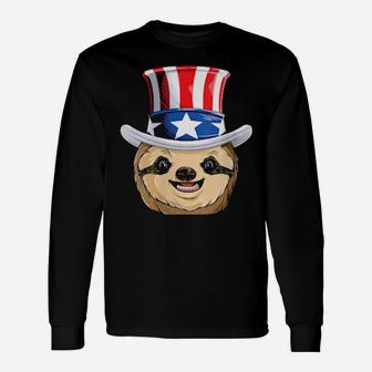 Sloth 4Th Of July Uncle Sam American Flag Long Sleeve T-Shirt - Monsterry