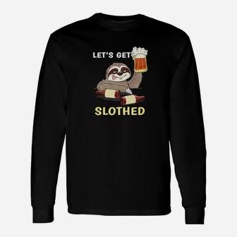 Sloth Drinking Lets Get Slothed Beer Pun Party Long Sleeve T-Shirt - Thegiftio UK