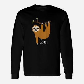 Sloth Hanging On A Tree Funny Sloth Lover Relax Take It Easy Unisex Long Sleeve | Crazezy