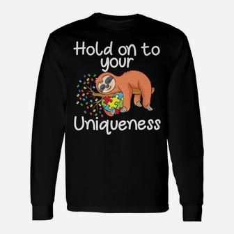 Sloth Holding Puzzle Piece Heart Cute Sloth Autism Awareness Unisex Long Sleeve | Crazezy