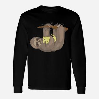 Sloth Hugging Cat | Funny Animal Keeper Lazy Cute Gift Unisex Long Sleeve | Crazezy