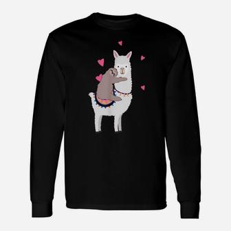 Sloth Riding Llama Best Friends Alpaca Animal Lover Gift Unisex Long Sleeve | Crazezy