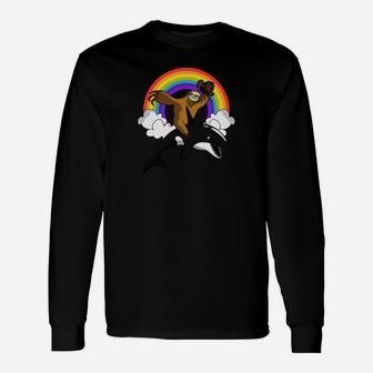 Sloth Riding Orca Killer Whale Rainbow Hoodie Long Sleeve T-Shirt - Thegiftio