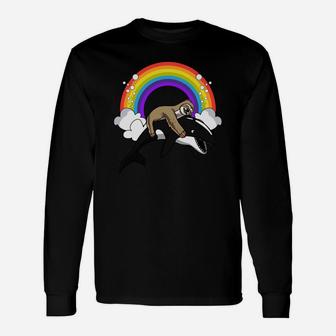 Sloth Riding Orca Killer Whale Rainbow Long Sleeve Long Sleeve T-Shirt - Thegiftio