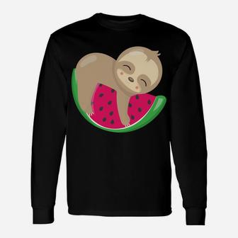 Sloth Watermelon Fruit Funny Animal Gift Unisex Long Sleeve | Crazezy