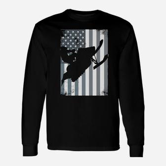 Snowmobile American Flag Snocross Usa Ride Sled Distressed Long Sleeve T-Shirt - Monsterry AU