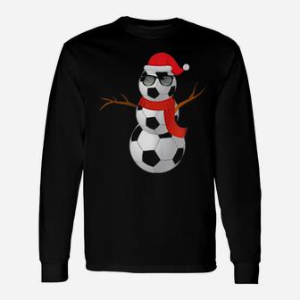 Soccer Football Snowman Holiday Spirit Xmas Long Sleeve T-Shirt - Monsterry