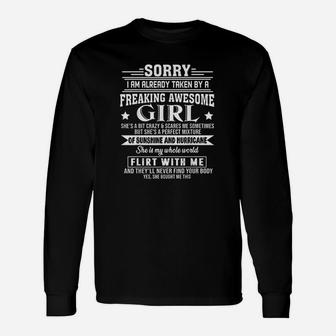 Sorry I Am Already Taken By A Freaking Awesome Girl Birthday Long Sleeve T-Shirt - Seseable