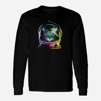 Space Cat Rainbow Astronaut Helmet Unisex Long Sleeve | Crazezy
