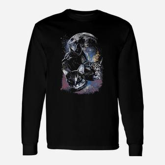 Space Cats Moon Long Sleeve T-Shirt - Thegiftio