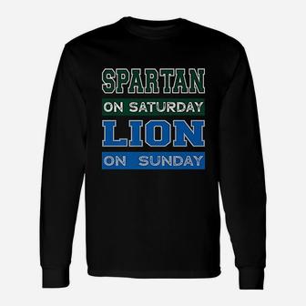 Spartan On Saturday Lion On Sunday Detroit Football Long Sleeve T-Shirt - Thegiftio UK