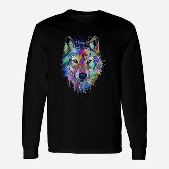 Splash Art Wolf Long Sleeve T-Shirt - Thegiftio UK