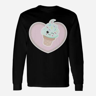 Sprinkled Ice Cream Cone With Pink Heart Frame Unisex Long Sleeve | Crazezy DE