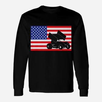 Sprint Car Racing Usa American Flag Dirt Track 4Th Of July Unisex Long Sleeve | Crazezy