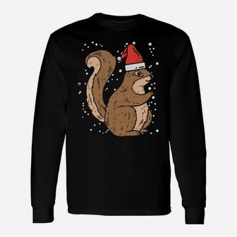 Squirrel Santa Hat Christmas Xmas Pajama Animal Lover Gift Sweatshirt Unisex Long Sleeve | Crazezy DE