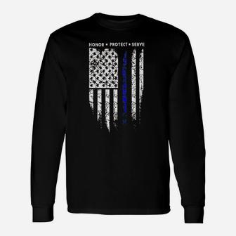 Sr Thin Blue Line Usa Protect Police Flag Army American Unisex Long Sleeve | Crazezy