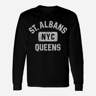 St Albans Queens Nyc Gym Style Distressed White Print Unisex Long Sleeve | Crazezy