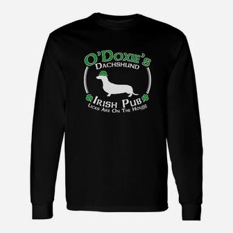 St Patricks Day Dog Dachshund Doxie Irish Pub Sign Young Unisex Long Sleeve | Crazezy DE