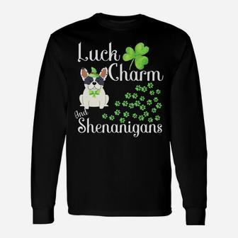 St Patricks Day French Bulldog Shirt Dog Shamrocks Green Paw Unisex Long Sleeve | Crazezy
