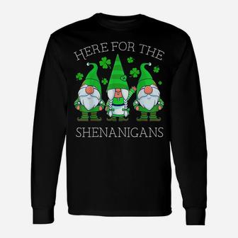 St Patricks Day Gnome Shamrock Here For The Shenanigans Gift Unisex Long Sleeve | Crazezy CA