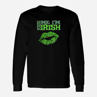 St Patricks Day Green Kiss Me Im Irish Emerald Lips Long Sleeve T-Shirt - Monsterry DE